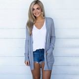 Women's Autumn And Winter Solid Color Long Sleeve Knitting Pocket Cardigan