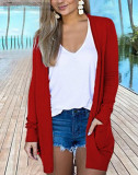 Women's Autumn And Winter Solid Color Long Sleeve Knitting Pocket Cardigan