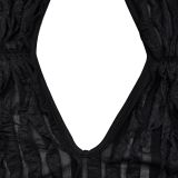 Women Solid Hollow Wave Pattern Dress