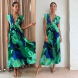 Women Casual Holidays Pleated Sleeveless Printed Dress