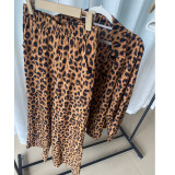 Women autumn leopard print long-sleeved shirt and Pant two-piece set
