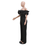 Sexy Tight Fitting Off Shoulder Ruffled Jumpsuit