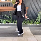 Plus Size Women loose long-sleeved shirt and slit wide-leg pants two-piece set