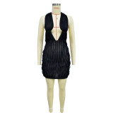 Women Solid Hollow Wave Pattern Dress