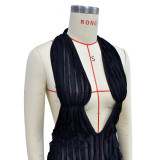 Women Solid Hollow Wave Pattern Dress