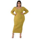 Women Autumn/Winter Solid Long Sleeve Knitting Maxi Dress