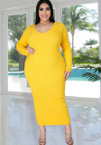 Women Autumn/Winter Solid Long Sleeve Knitting Maxi Dress