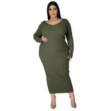 Women Autumn/Winter Solid Long Sleeve Knitting Maxi Dress