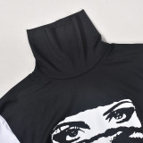 Women Sexy Long Sleeve Round Neck Print Dress