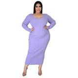 Women Autumn/Winter Solid Long Sleeve Knitting Maxi Dress