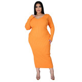 Women Autumn/Winter Solid Long Sleeve Knitting Maxi Dress