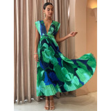 Women Casual Holidays Pleated Sleeveless Printed Dress