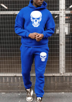 Men's Autumn and Winter Casual Skull Print Hoodies and Sweatpants Two-piece Set