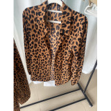 Women autumn leopard print long-sleeved shirt and Pant two-piece set