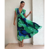 Women Casual Holidays Pleated Sleeveless Printed Dress