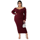 Women Autumn/Winter Solid Long Sleeve Knitting Maxi Dress