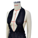 Women Solid Hollow Wave Pattern Dress