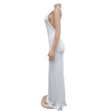 Women's Fashion Solid Color Low Back Pleated Irregular Maxi Dress For Women