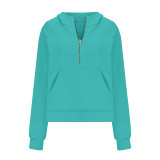Autumn And Winter Ladies Sports Half Zipper Yoga Clothing Loose Hooded Fleece Sweater