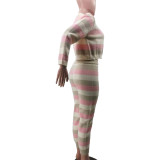 Women's Fashion Knitting Colorful Sports Casual Three-Piece Pants Set