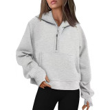 Autumn And Winter Ladies Sports Half Zipper Yoga Clothing Loose Hooded Fleece Sweater