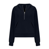 Autumn And Winter Ladies Sports Half Zipper Yoga Clothing Loose Hooded Fleece Sweater