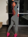 Women's Low Back Solid Color Long Sleeve Jumpsuit Fall Slim Sports Basic Overall Pants