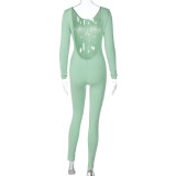 Women's Low Back Solid Color Long Sleeve Jumpsuit Fall Slim Sports Basic Overall Pants
