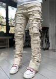 Men's Denim Straight Leg Pants Street Fashion Stretch Patch Denim Straight Leg Pants