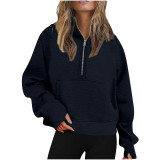 Autumn And Winter Ladies Sports Half Zipper Yoga Clothing Loose Hooded Fleece Sweater