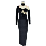 Fashion Ladies Solid Color One Sleeve Glove Evening Gown Maxi Dress