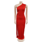 Women's Fashion Solid Color Low Back Pleated Irregular Maxi Dress For Women