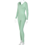 Women's Low Back Solid Color Long Sleeve Jumpsuit Fall Slim Sports Basic Overall Pants
