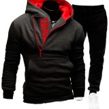 Men's Side Zip Contrast Hood Fleece Hoodies Sweatpants Two Piece Set