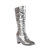 Women's High Boots Shiny Snake Pattern Thick Heel High Heel Knight Boots Waterproof Platform Knee Boots