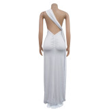 Women's Fashion Solid Color Low Back Pleated Irregular Maxi Dress For Women
