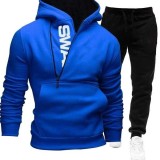 Men's Side Zip Contrast Hood Fleece Hoodies Sweatpants Two Piece Set