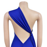 Women's Fashion Solid Color Low Back Pleated Irregular Maxi Dress For Women