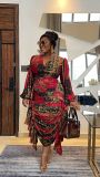 Sexy Printed Ruffled Balloon Sleeve Slim Long Sleeve Bodycon Dress