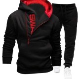 Men's Side Zip Contrast Hood Fleece Hoodies Sweatpants Two Piece Set