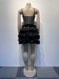 Women Sexy Beaded Stretch Camisole Cascading Ruffles Dress Tutu