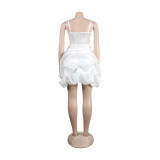 Women Sexy Beaded Stretch Camisole Cascading Ruffles Dress Tutu