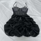 Women Sexy Beaded Stretch Camisole Cascading Ruffles Dress Tutu