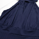 Women Casual Sleeveless Clipped Pleated Halter Neck Dress