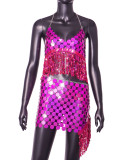 Women Sexy Backless Strap Sequin Patchwork Tassel Set of Two