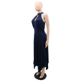 Women Casual Sleeveless Clipped Pleated Halter Neck Dress