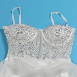 Women Sexy Beaded Stretch Camisole Cascading Ruffles Dress Tutu