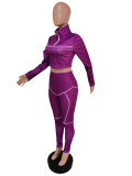 Women Casual Line Sport Long Sleeve Top and Pant Two-Piece Set