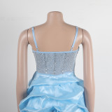 Women Sexy Beaded Stretch Camisole Cascading Ruffles Dress Tutu