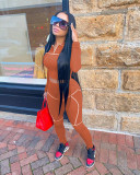 Women Casual Line Sport Long Sleeve Top and Pant Two-Piece Set
